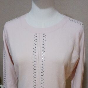 VIA MILANO- Pink Crew Neck Sweater with Silver Accents